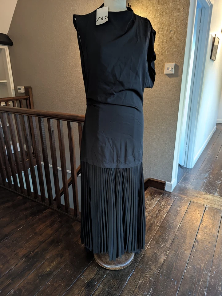Zara Black Asymmetric Pleated Layered Maxi Dress Ltd Edition BNWT S 8791/417 - Image 3 of 4