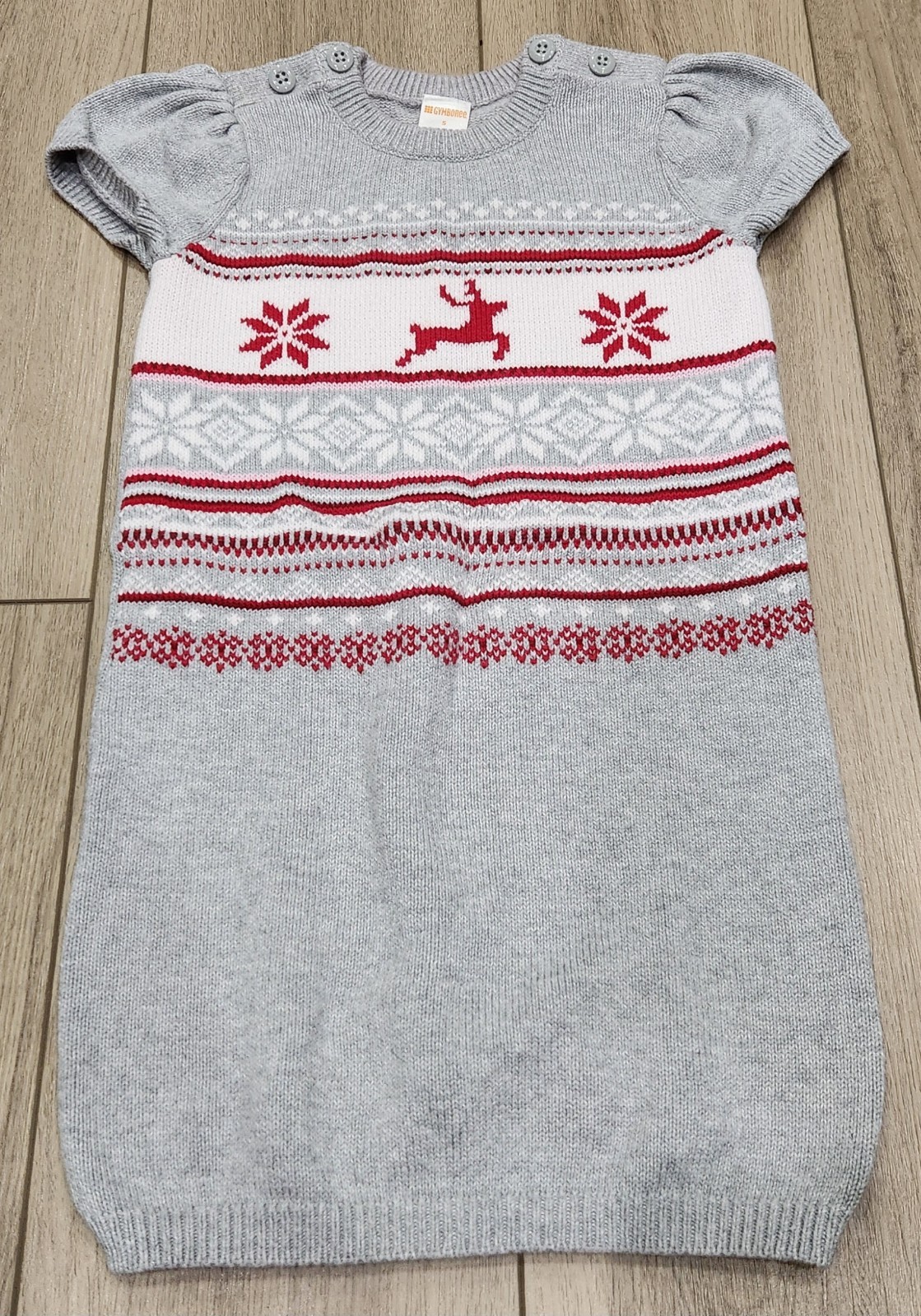 Gymboree Girls Holiday Christmas Knit Sweater Dress Size 5 Reindeer 100% Cotton