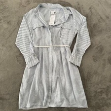 NWT C & C California Linen Blend Striped Nautical Dress LARGE Resortwear