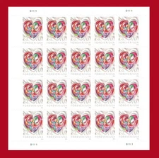 LOVE Quilled Paper Heart Forever Stamps Sheet of 20. Scott #5036. Wedding - NEW