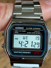 Casio A158WA-1 Digital Quartz Alarm Chronograph Water-Resistant Silver Steel