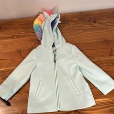 Cat Jack Unicorn Hooded Pea Coat Jacket Girls 3T Light Blue Lined 1024