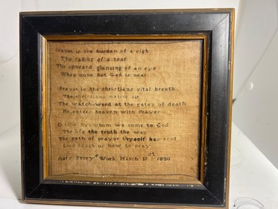 Antique Framed Girls Sampler Completed Mary Perry 1830 James Montgomery Verses !