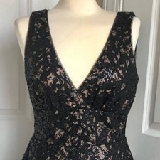 NWT 348 BCBG MAX Azria black sequin lace open back cocktail dress, Sz 2 