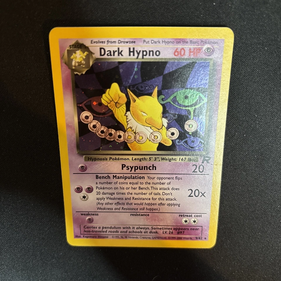 Dark Hypno 9/82 Team Rocket Pokemon Card TCG Vintage WOTC Holo Rare w/ SWIRL 💫 - Image 4 of 4