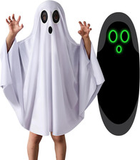Unisex Boys and Girls Ghost Costume,Halloween Fancy Dress,White Boo Ghost Cloak