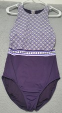 Lands' End Women's Purple Floral One Piece Swimsuit Small 6-8