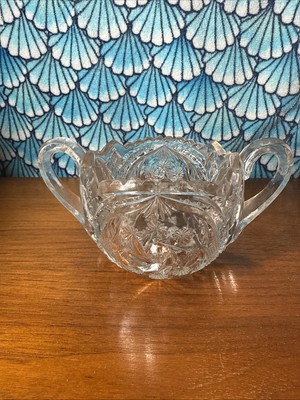 Indiana Sugar Bowl Double Pinwheel Clear Glass Gilding EAPG Juno Star Whorl