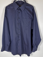 Roberto Villini Dress Shirt Mens 100 Cotton No Iron 18.5 Blue Travel Collection