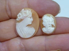 2 Vintage Shell Carved LADY Flower in Her Hair Cameo Piece NO Pin Brooch Loose