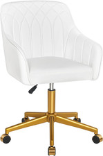 Stylish White PU Swivel Desk Chair with Adjustable Height  Rolling Wheels