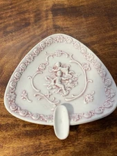 Vintage Lefton Ceramic Personal Ashtray With Floral And Angel Decor