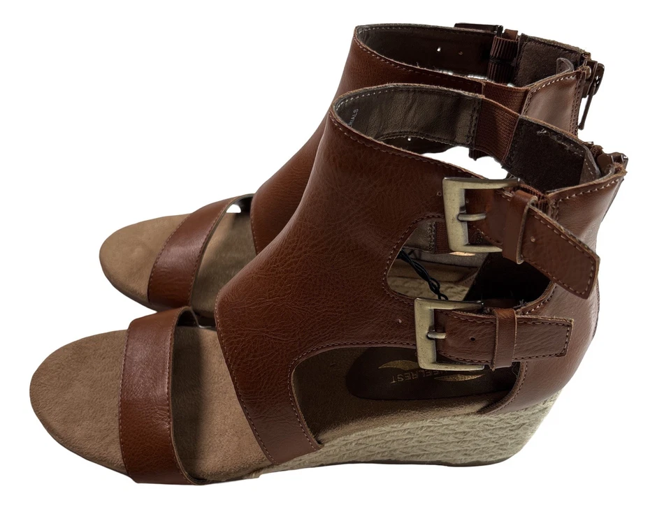 Sandalias Aerosoles Ciberespacio Cuero Marrón Alpargata Cuña Tacón Reposapiés Talla 9 Nuevas sin Etiquetas  Foto 4 de 4