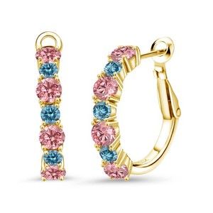 Authentic 18K Yellow Gold Plated Silver Pink Lab Grown Diamond and Blue Lab Grown Diamond