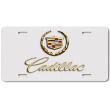 Cadillac Wreath Novelty License Platetag -goldoff-white Image On Flat Aluminum