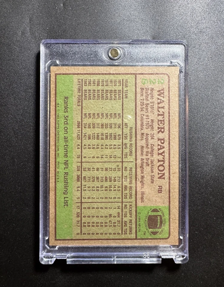 Tarjeta Topps #228 1984 Walter Payton Beckett BAS firmada Auto Bears patio Foto 2 de 4