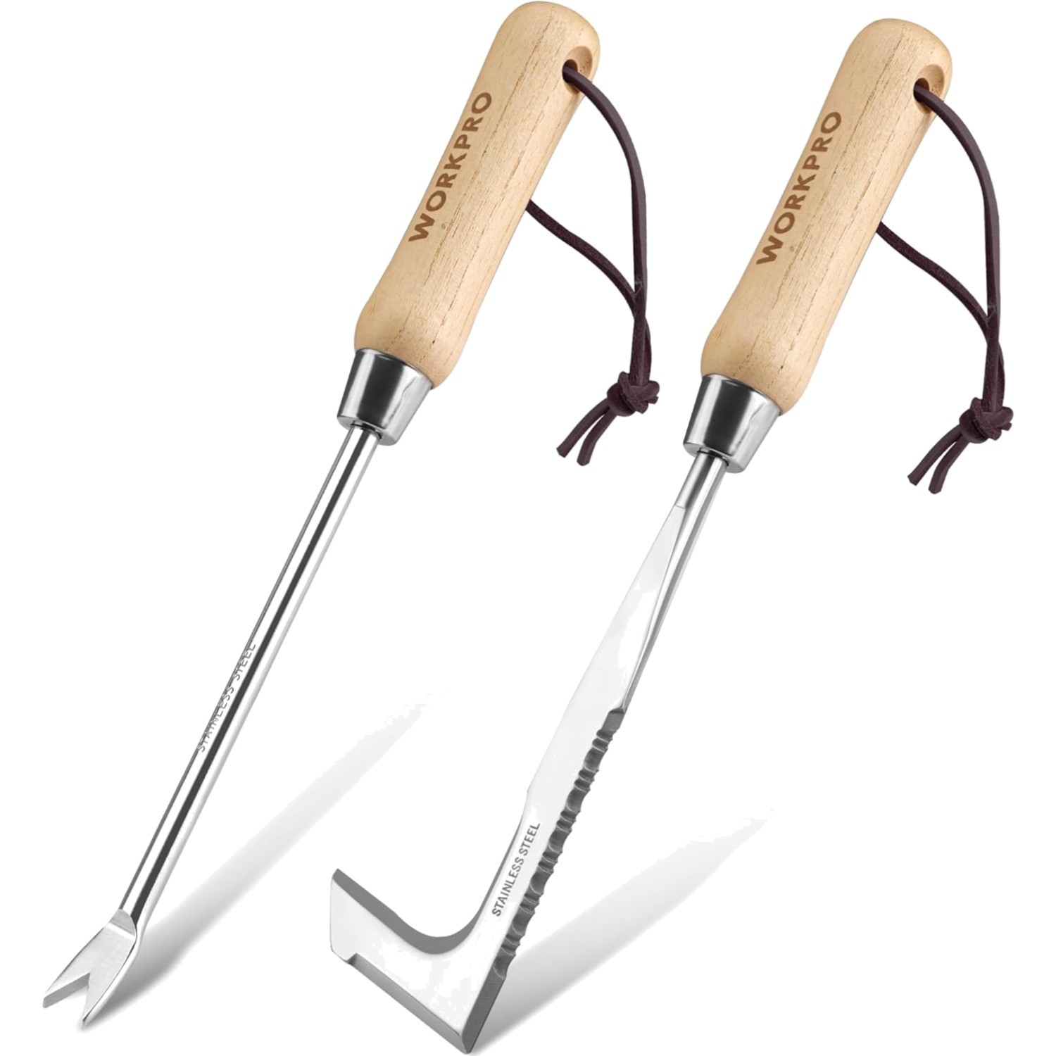 Unkrautstecher Set Holzgriff Edelstahl 2 Stück Gartenwerkzeug
