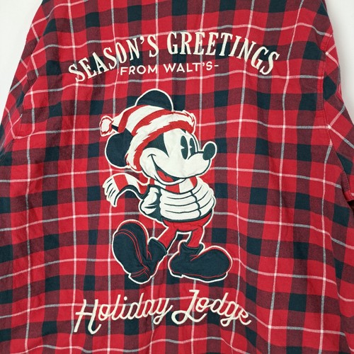 Disney Flannel Shirt Mens 2XL XXL Red Button Down LS Walt's Holiday Lodge Mickey - Picture 2 of 22
