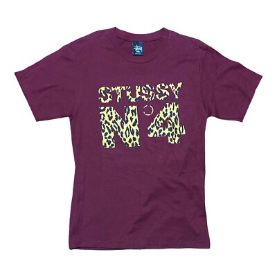 Vintage Stussy No 4 N4 Leopard Graphic Print Tee T Shirt Vintage Stussy No 4 N4 Leopard Graphic Print Tee T Shirt