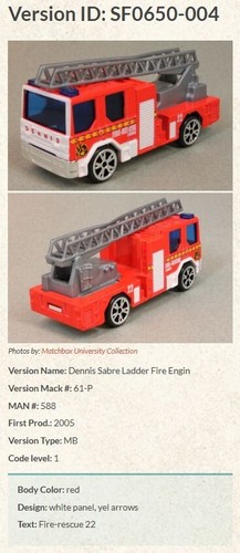Matchbox 2005 #MB588 Superfast * Box #11 - Dennis Sabre Ladder (Red) - Picture 14 of 20