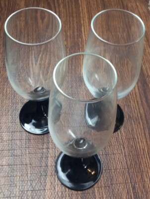Vintage Luminarc Black Stem Water/Stein Glasses from France Set of 3
