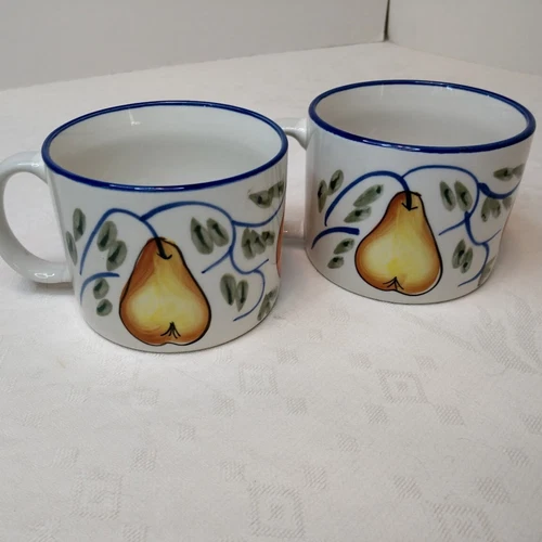2 Tabletops Unlimited Hand Painted Soup Stew Chowder Chilli Mugs Frutteto