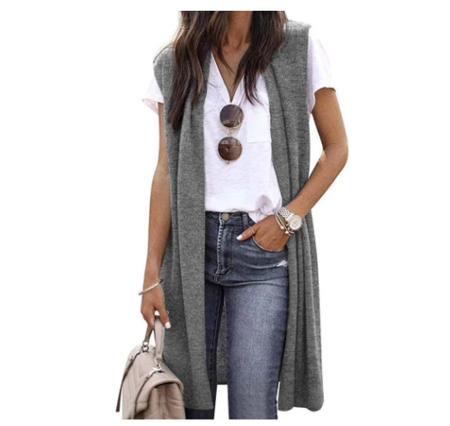 Women's Casual Sleeveless Open Front Tunic Vest Long Cardigan Tops Waistcoat New - Picture 5 of 30
