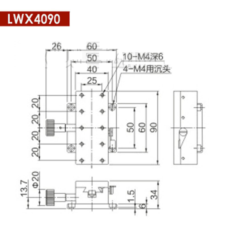 40mm*90mm X-Axis Dovetail Manual Linear Stage Trimming Platform Slider Bearing