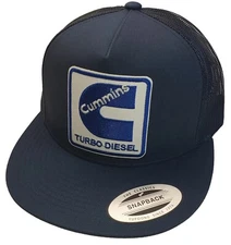 CUMMINS TURBO DIESEL Patch Trucker Hat Flat Bill / YP Classic 6006 Snapback Navy