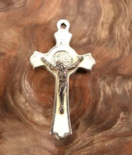 Vintage INRI Crucifix Catholic Jesus Christian Cross Pendant White Enamel