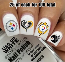 Steelers NFL Football Waterslide Nail Decals Set of 100 Instructions, Bonus