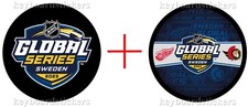 2023 Global Series Sweden Dueling 2 Puck PKG. Detroit Red Wings Ottawa Senators