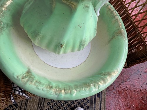 Elegant gold trim Wash Basin Water Pitcher and Bowl "biltmore"lime green - Picture 7 of 14