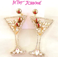 BIG 2.75" BETSEY JOHNSON DRY MARTINI COCKTAIL AB RHINESTONE DROP DANGLE EARRINGS