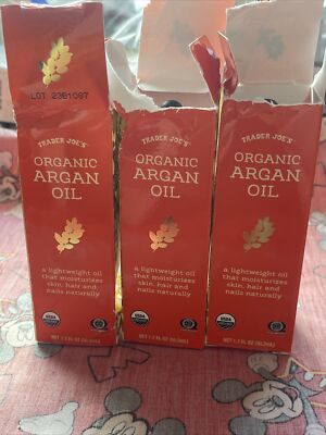3X Trader Joe's 100% Organic Argan Oil 1.7oz  Skin Hair Nails Open Boxes Rd  
