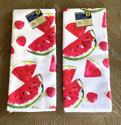 Set of 2 Home Collection Watermelon Strawberries Kitchen Dish Towels 15''x25''