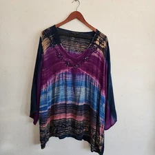 Greater Good 2XL Hand Dyed Beaded Boho Oversized Top