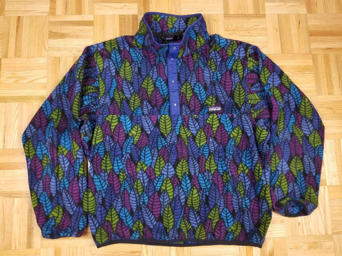 VINTAGE 90' PATAGONIA SYNCHILLA LEAVES PATTERN T SNAP FLEECE VINTAGE 90' PATAGONIA SYNCHILLA LEAVES PATTERN T SNAP FLEECE