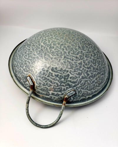 Vintage Enamelware Wok Pan Cookware Bowl Gray Grey - Picture 5 of 10