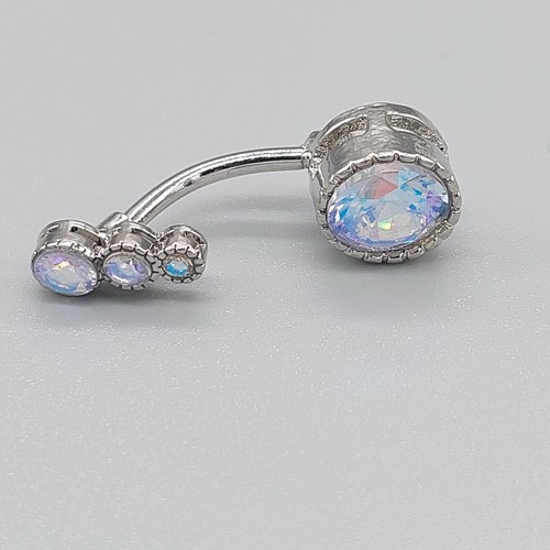 Belly Bars Button Piercing Bar Dangle Navel Body Jewellery Gem Ring Silver Round - Picture 6 of 7