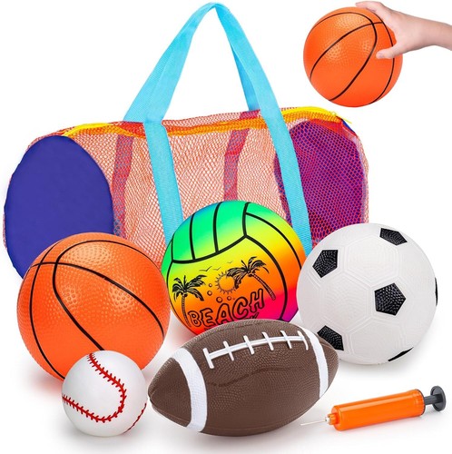 5 Pack Sports Balls Set for Kids with Bag Includes Football multi color