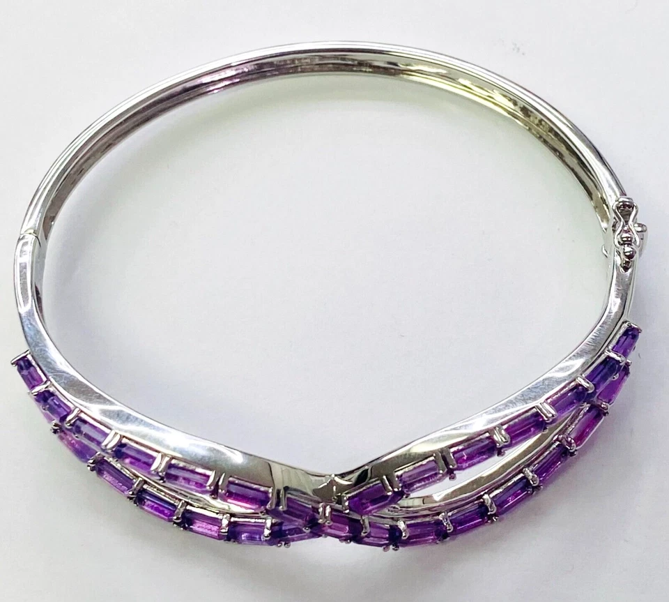 Brazalete con bisagras de piedras preciosas baguette amatista de plata esterlina QVC 8" Foto 3 de 4