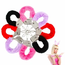 Furry Fuzzy Costume Handcuffs Metal Wrist Cuffs Soft Bachelorette Hen Party OBUS