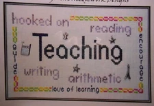 TEACHING Hooked on Teaching Counted Cross Stitch Pattern/Chart w/ Silver Charms