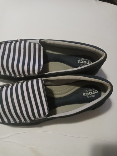 Crocs Triple Comfort 203347 Navy White Canvas Stripe Slipper Slipper Gr. 10W - Bild 5 von 7