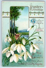 1912 Easter Greetings Flowers Bunny Rabbit Embossed Bridgeport CT Postcard