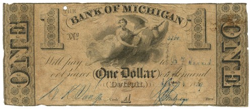1839 Bank of Michigan, Detroit, MI $1 Obsolete Note No.4360 140-G6 (60102)