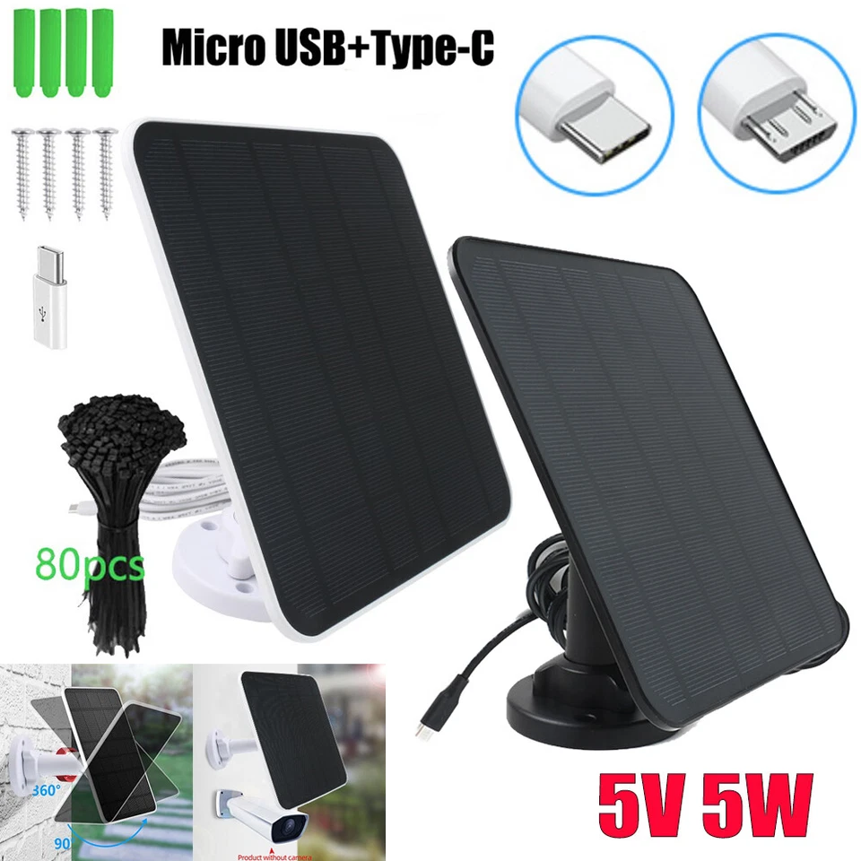 Cargador de Batería Solar Micro USB+Tipo-C Carga Panel Solar para Cámara de Seguridad Foto 2 de 4