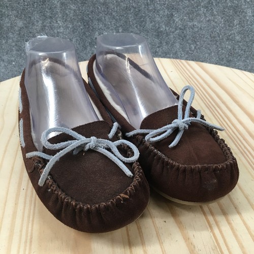 Minnetonka Slippers Womens 6 Cally Mocassin Brown Suede Leather Comfort Slip On - Picture 3 of 16