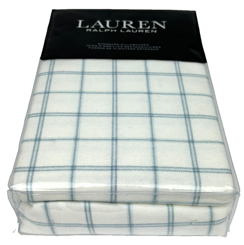 Ralph Lauren STANDARD Flannel Pillowcases Millerton Plaid 100% Cotton Blue White - Picture 11 of 11